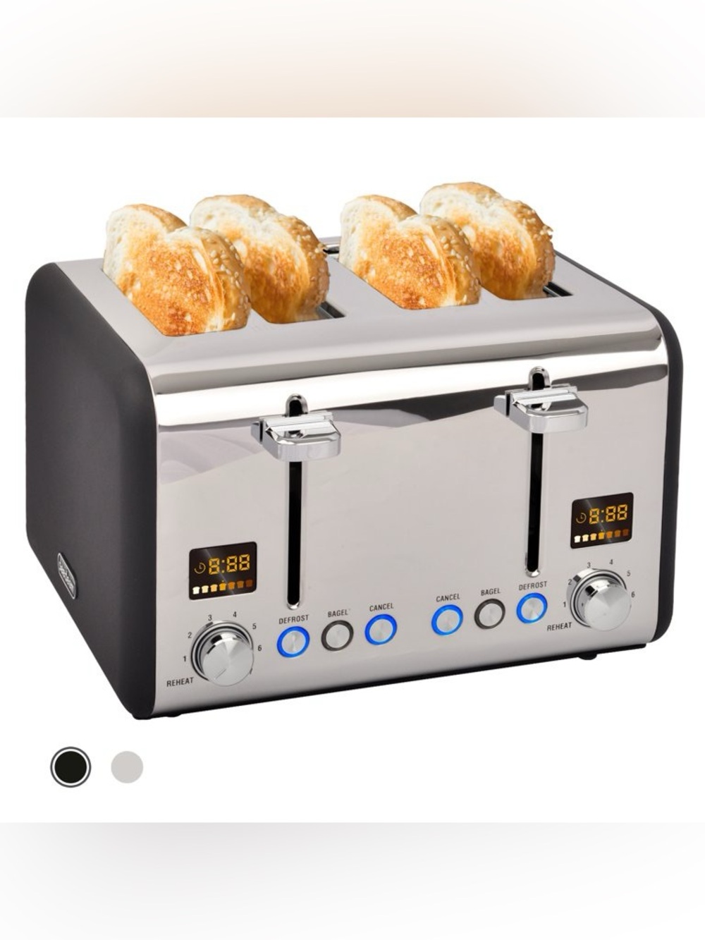 Seedeem Rapid 4-Slice Wide-Slot Bagel Toaster Stainless 1800W 120V LCD display
